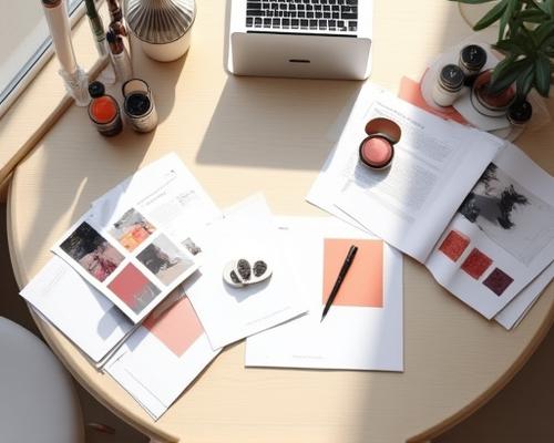 Creative visual of product packaging designs and branding elements for a new cosmetic line.